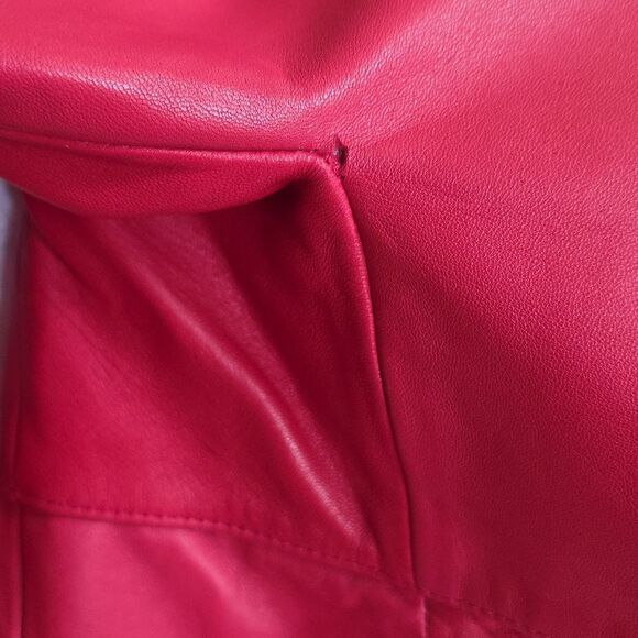 Red Leather Blazer Jacket Jones New York Collection One Snap Closure Collar Sz L - Picture 12 of 12
